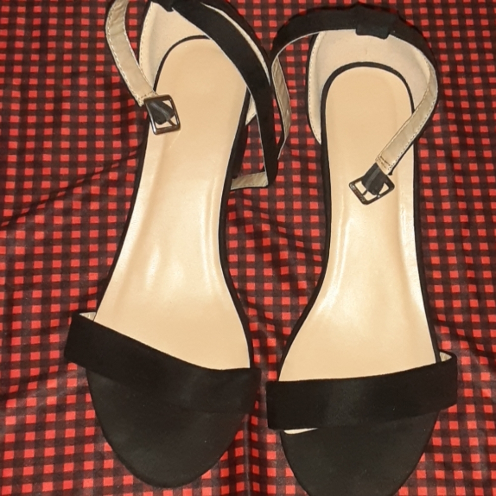 Black faux suede stappy sandals